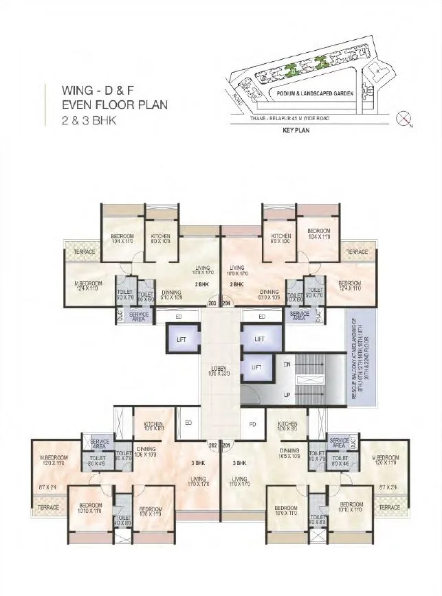 Green World Wing D-F Even Typical floor Plan