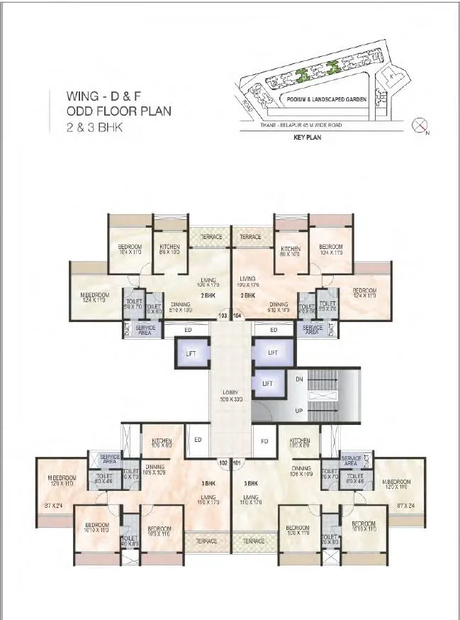 Green World Wing D-F Odd Typical floor Plan
