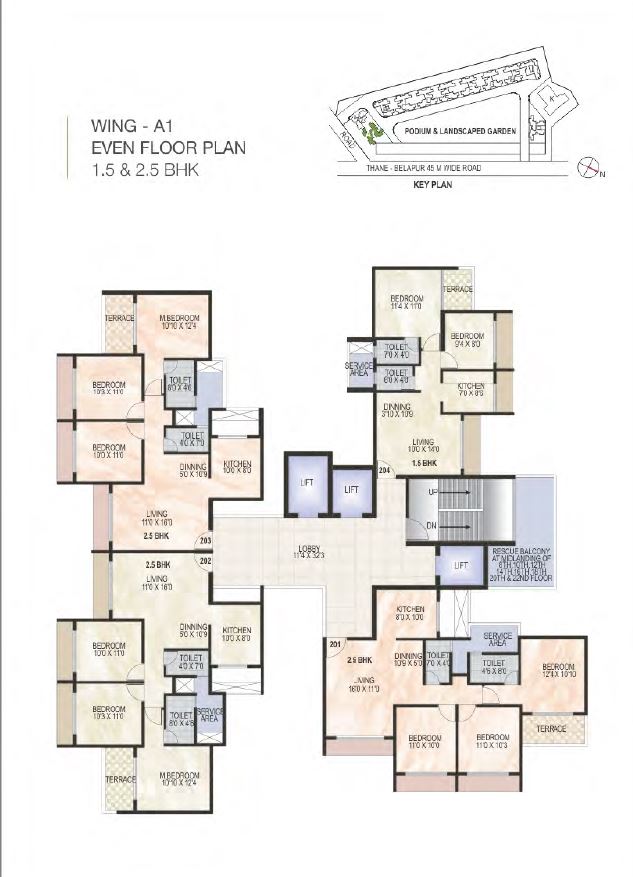Green World Wing A1 Even Typical floor Plan