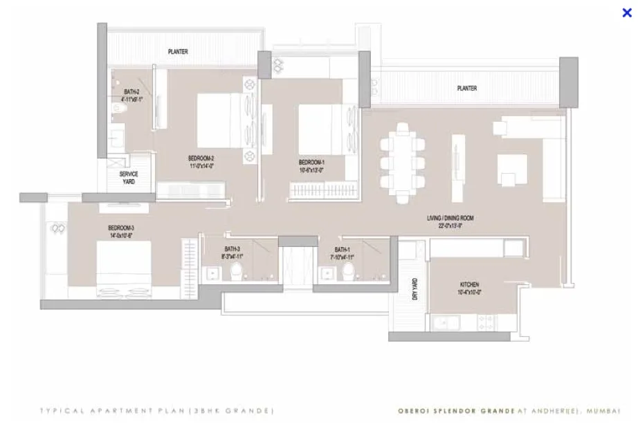 3 BHk Unit Plan