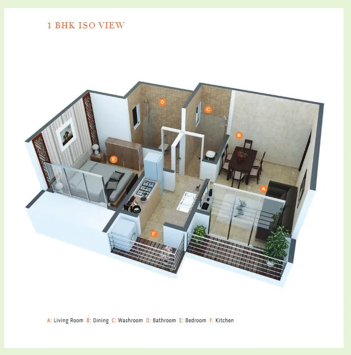 Ekta Parks 1BHK Isometric Layout