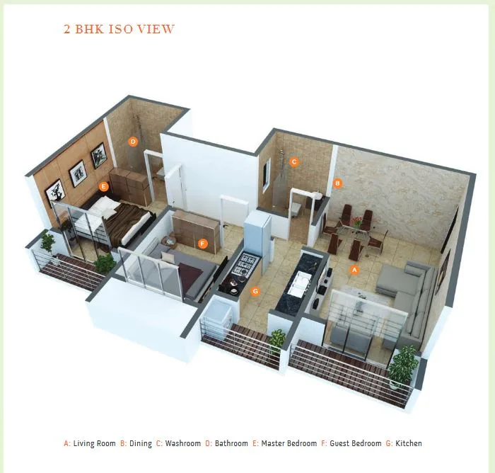 Ekta Parks 2BHK Isometric Layout