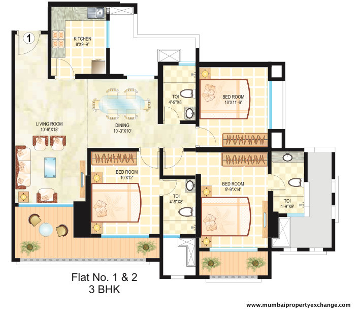 3BHK 1st & 2nd Floor plan