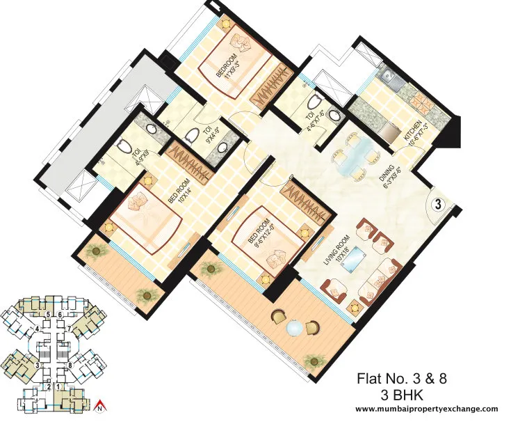 3BHK Flats on Rent in Dosti Ambrosia, Wadala