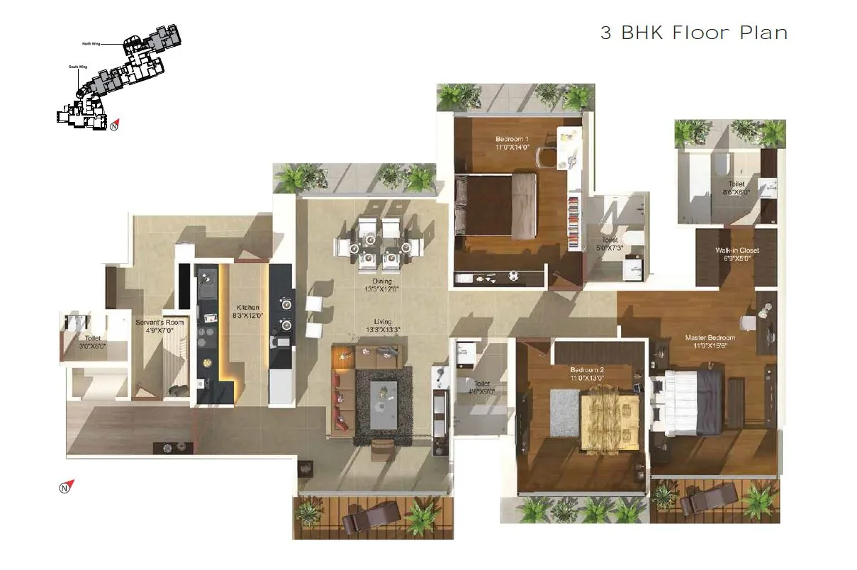 Ajmera Aeon 3BHK Plan