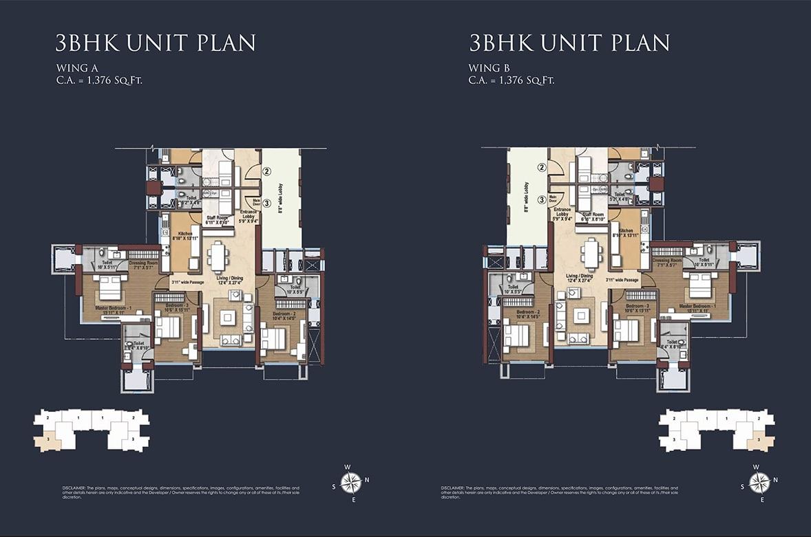 Raheja Imperia 3BHK Unit Plan A-B