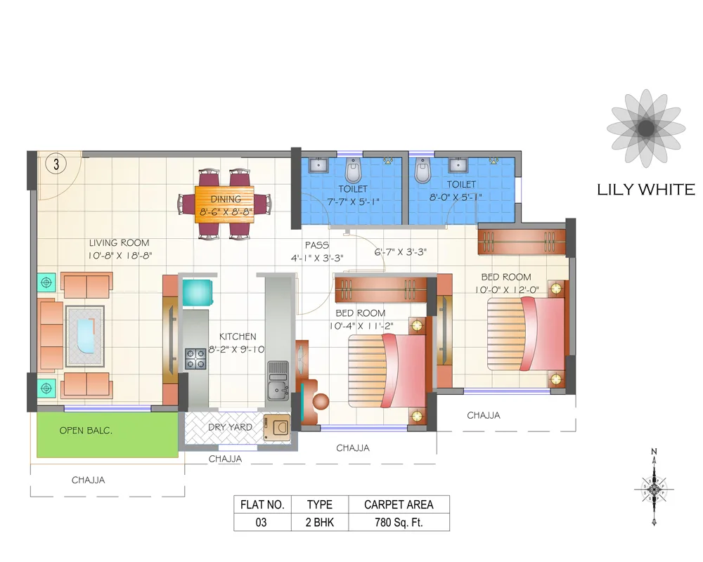 Lily White 2BHK Unit 03 Plan