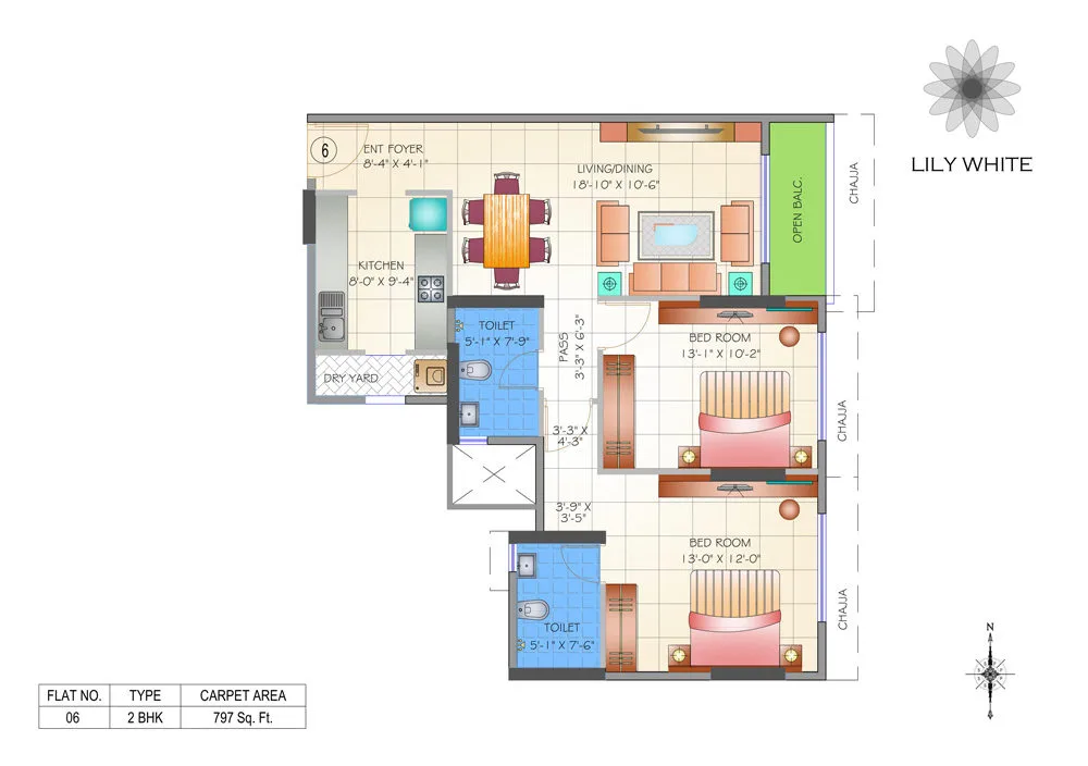 Lily White 2BHK Unit 06 Plan