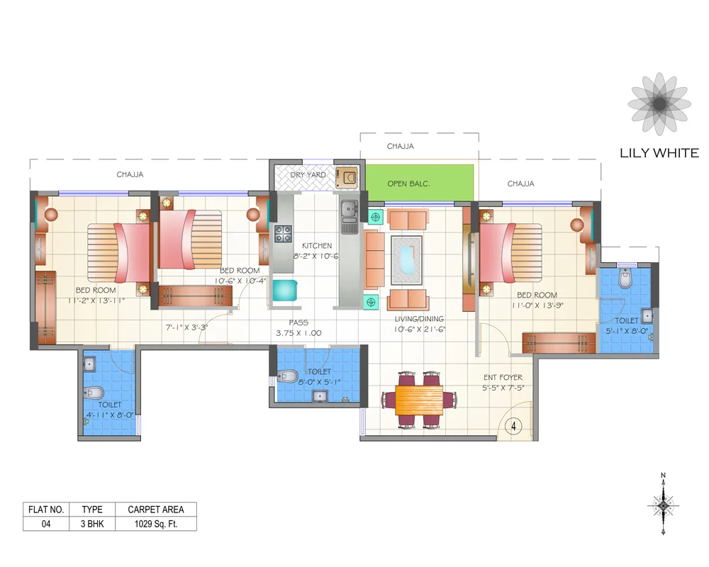 Lily White 3BHK Unit 04 Plan