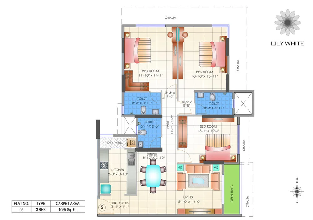 Lily White 3BHK Unit 05 Plan