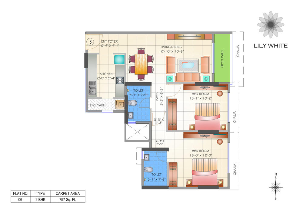 Lily White 2BHK Unit 06 Plan