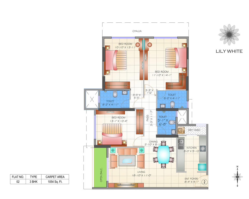 Lily White 3BHK Unit 02 Plan