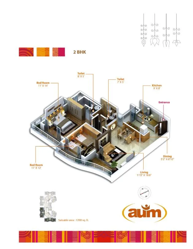Tridhaatu Aum 2BHK Isometric Plan