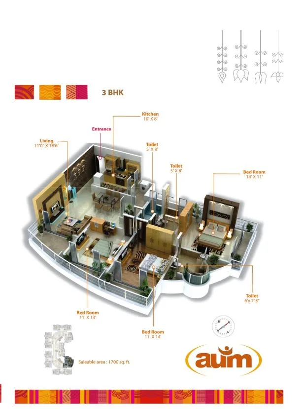 Tridhaatu Aum 3BHK Plan Isometric