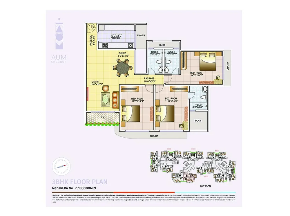 Tridhaatu Aum 3BHK Plan