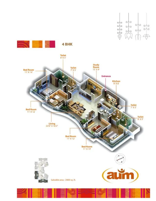 Tridhaatu Aum 4BHK Isometric Plan