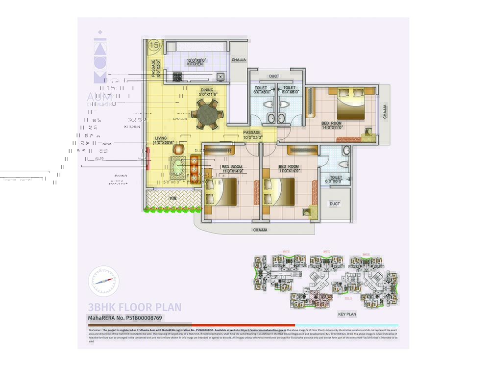 Tridhaatu Aum 3BHK Plan