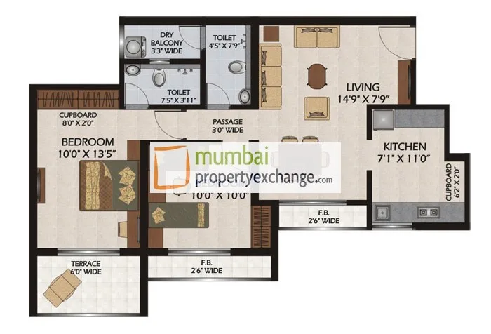 2 BHK Floor plan