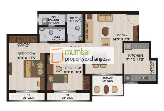 2 BHK Floor plan