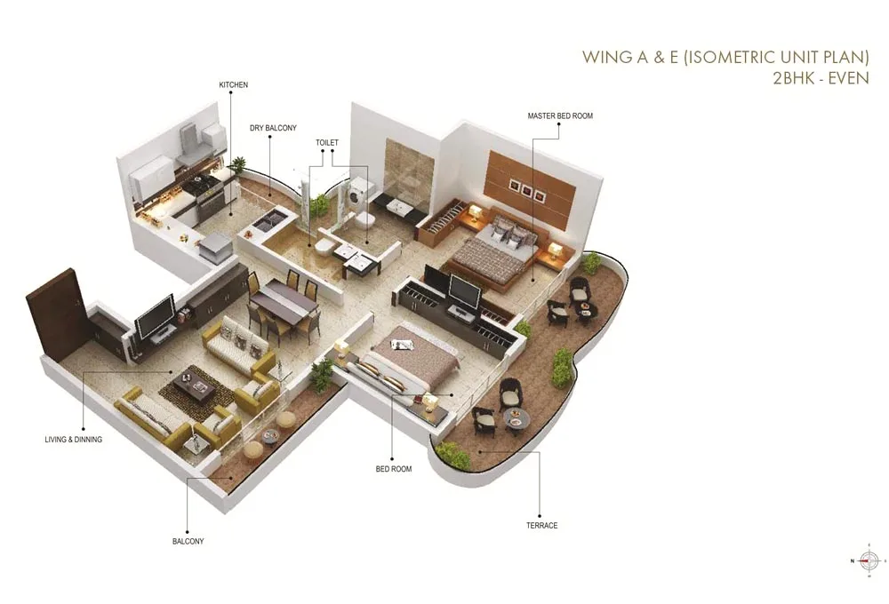 Sai Mannat 2BHK Even A-E Isometric Unit Plan