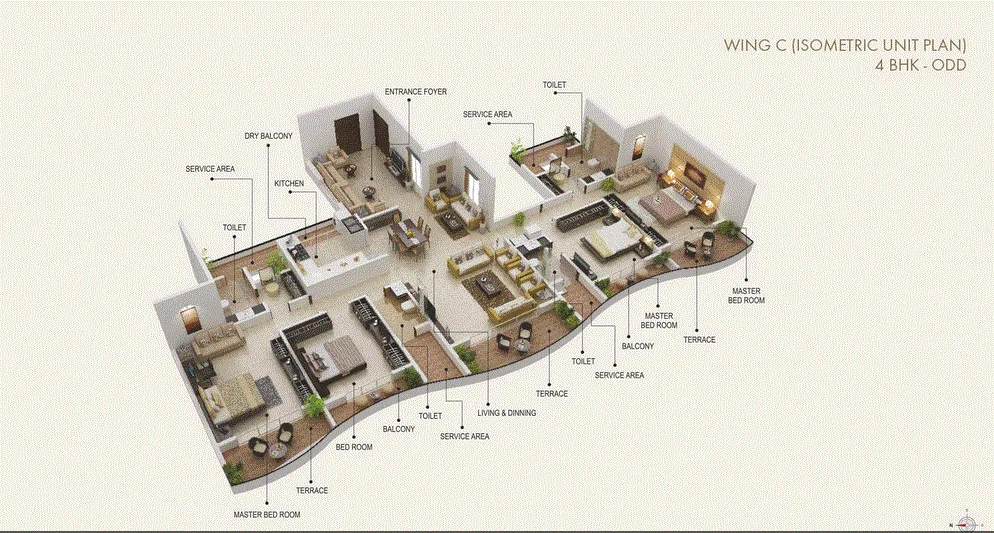 Sai Mannat 4BHK - Wing C Odd Isometric Unit Plan
