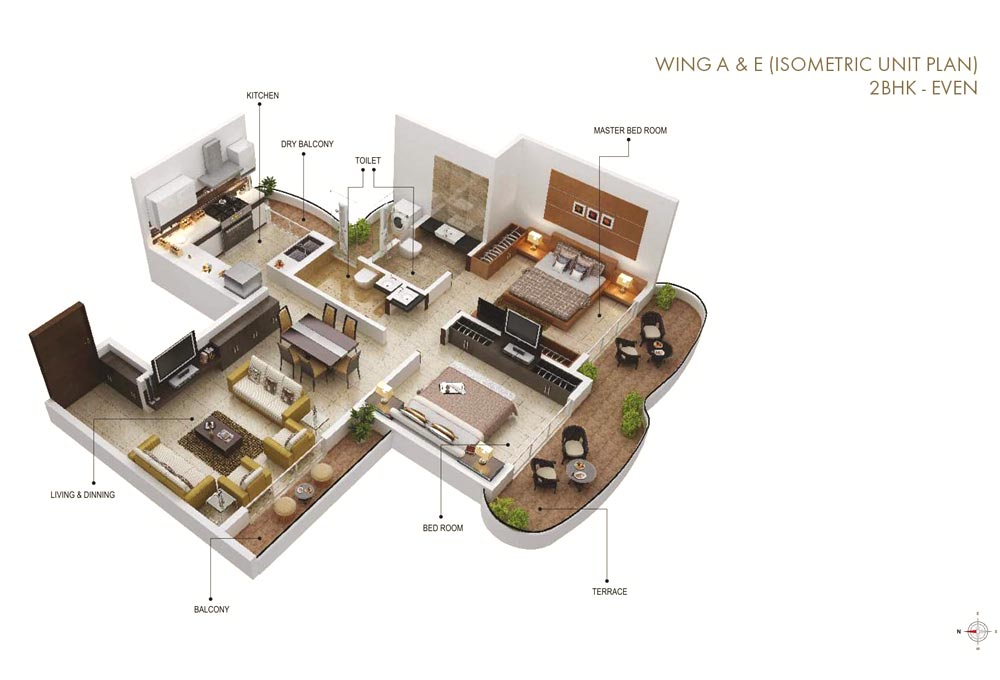 Sai Mannat 2BHK Even A-E Isometric Unit Plan