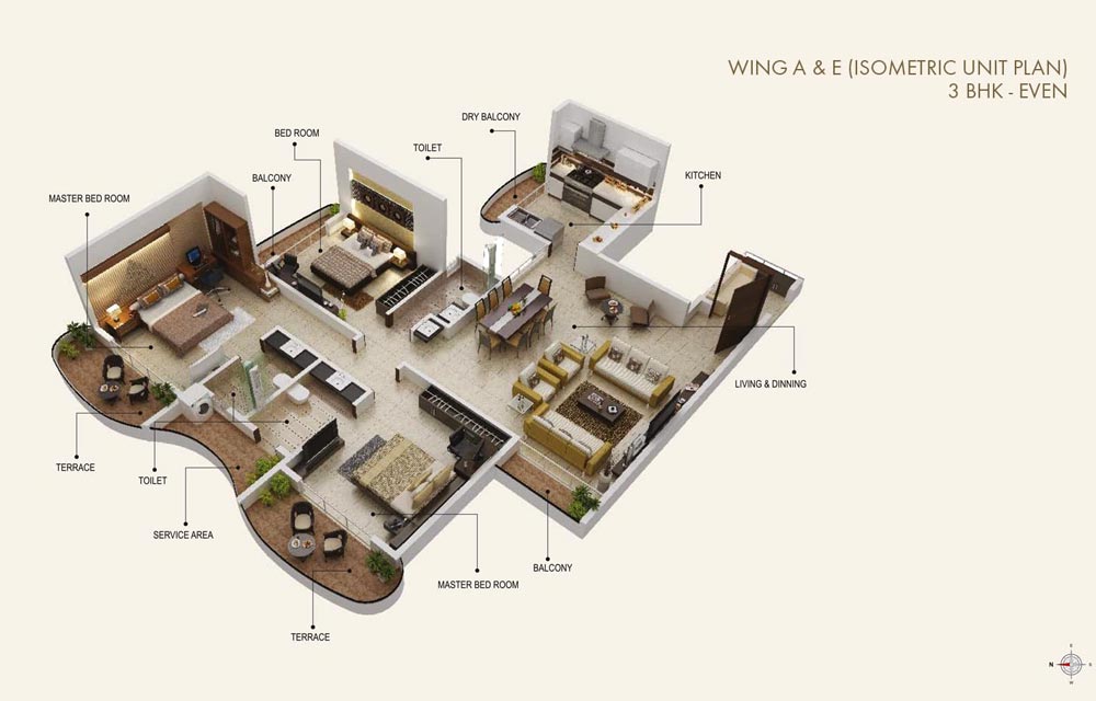 Sai Mannat 3BHK Even A-E Isometric Unit Plan