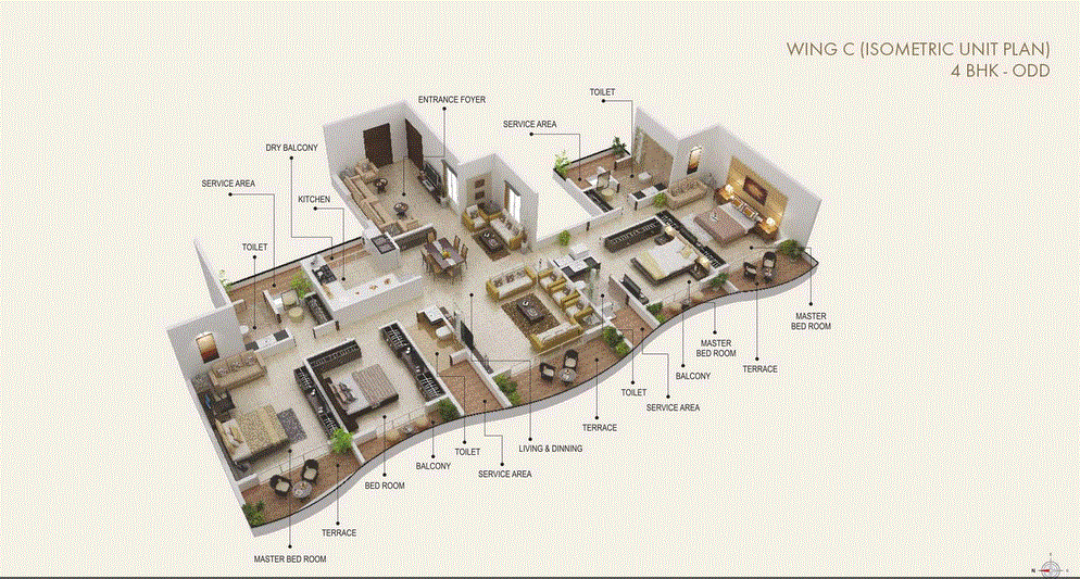 Sai Mannat 4BHK - Wing C Odd  Isometric Unit Plan