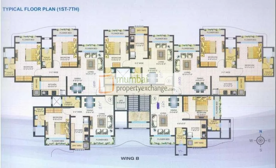 Wing B 1st - 7th Floor plan