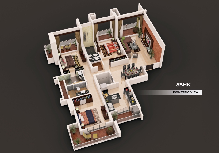 Flora Heights 3BHK Isometric