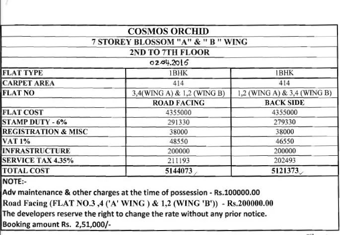 Cost Sheet