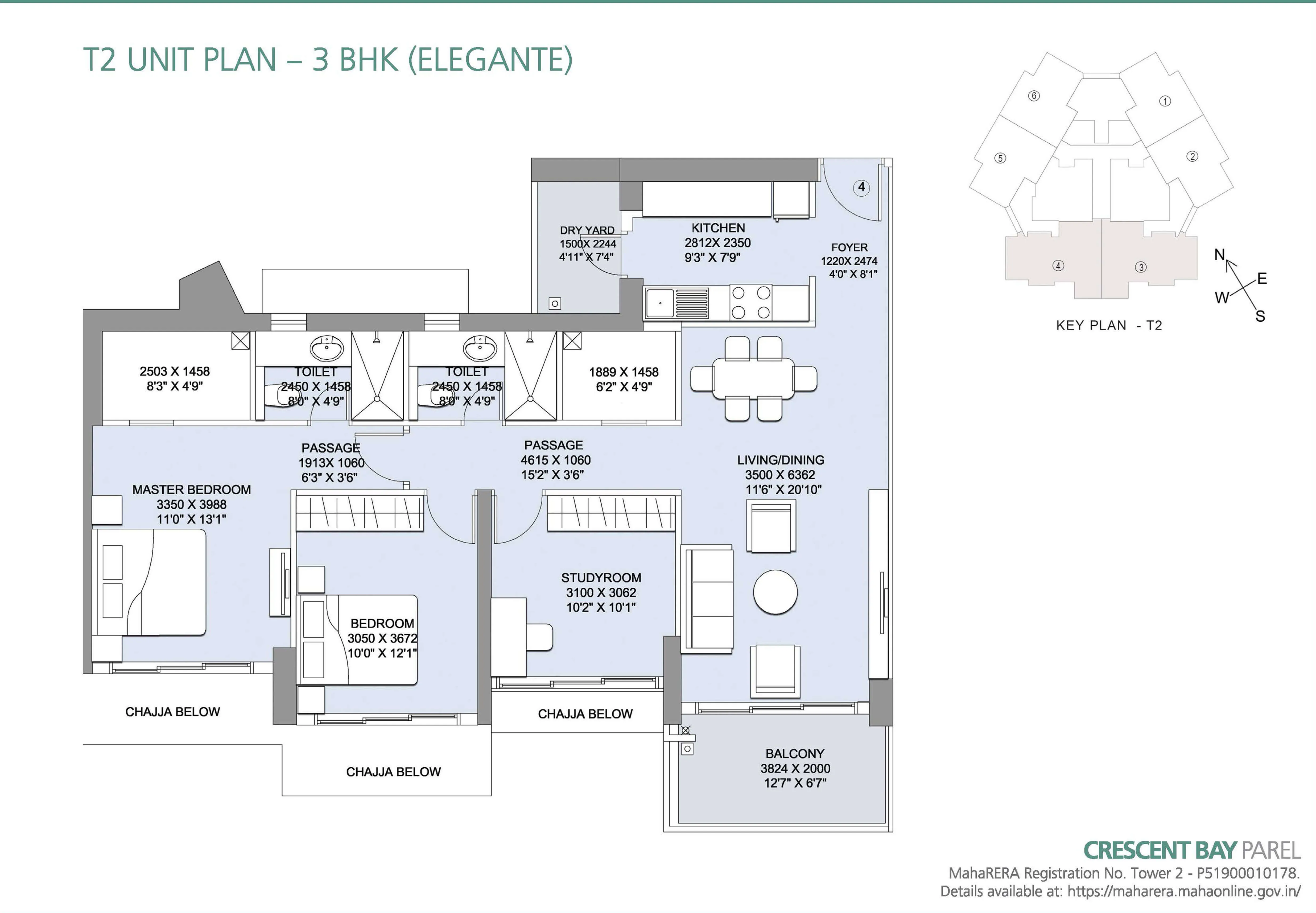 Crescent Bay T2 Unit Plan 3BHK Elegante