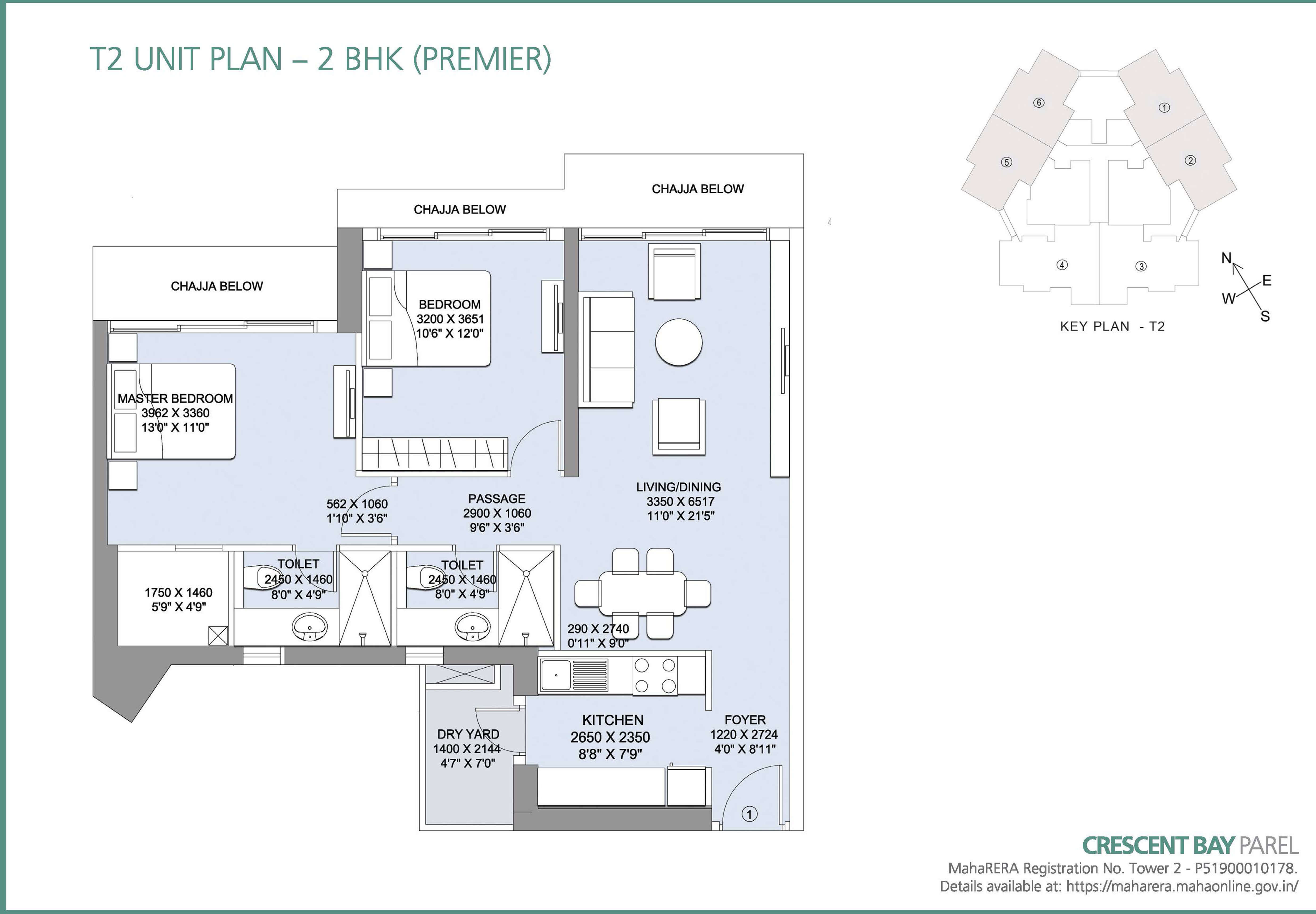 Crescent Bay T2 Unit Plan 2BHK Premier