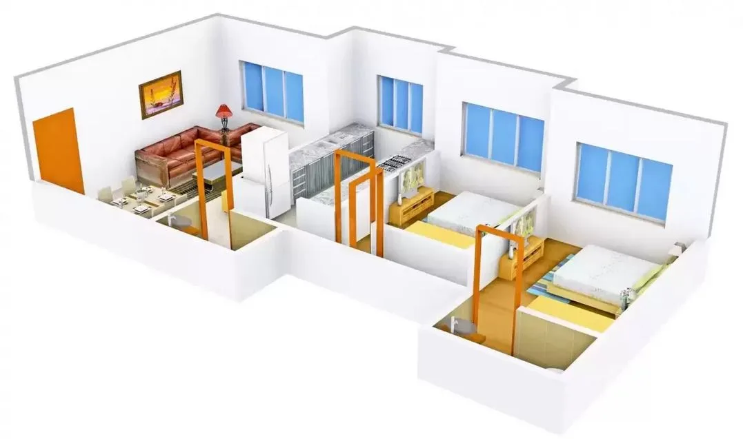 Paradise 2BHK 3D Plan Type-1