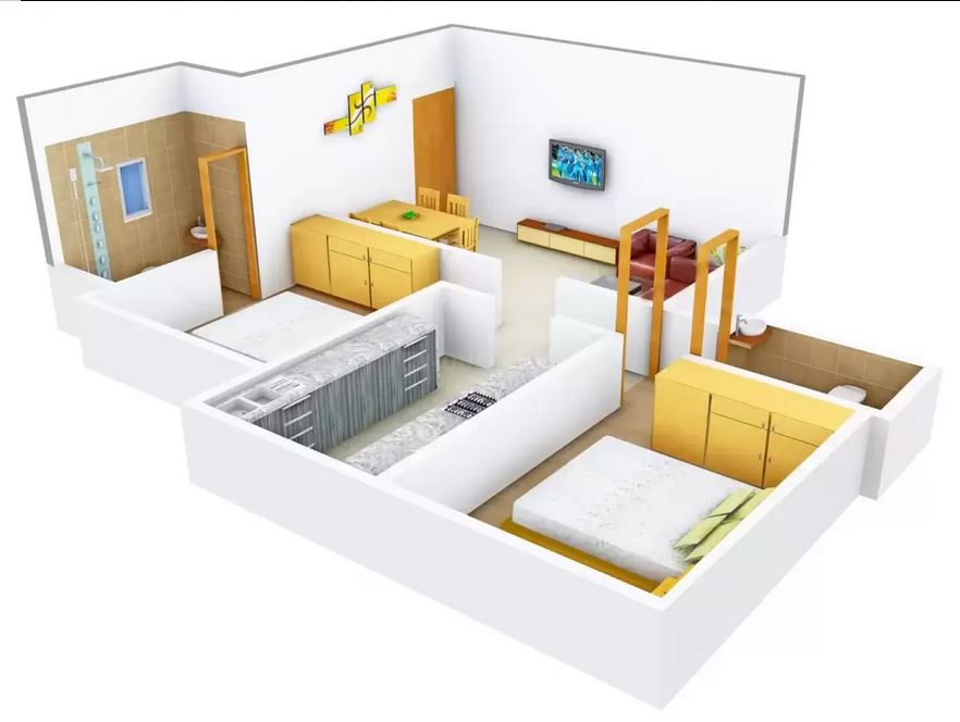 Paradise 2BHK 3D Plan Type-2