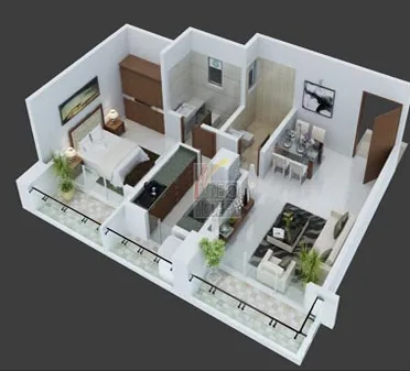 1 Bhk Floor Plan 3d view