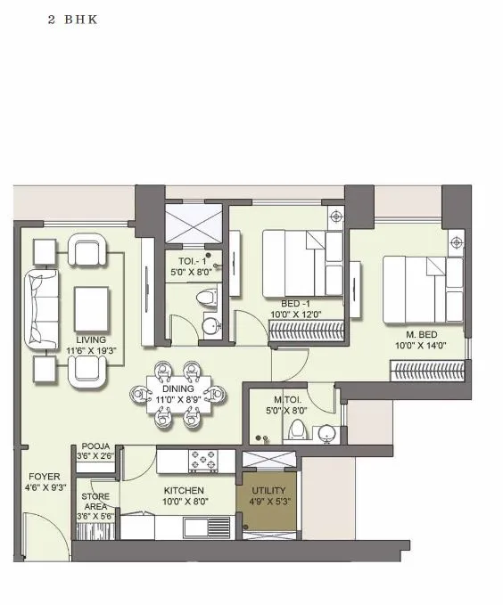 Lodha Venezia 2 BHK Floor Plan