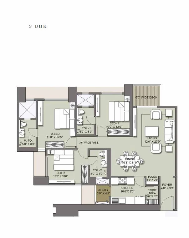 Lodha Venezia 3 BHK Floor Plan
