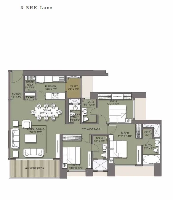Lodha Venezia 3 BHK Luxe Floor Plan