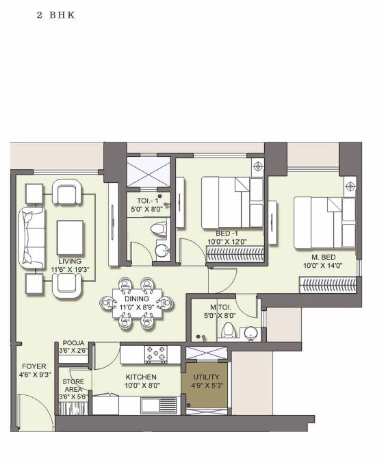 Lodha Venezia 2 BHK Floor Plan