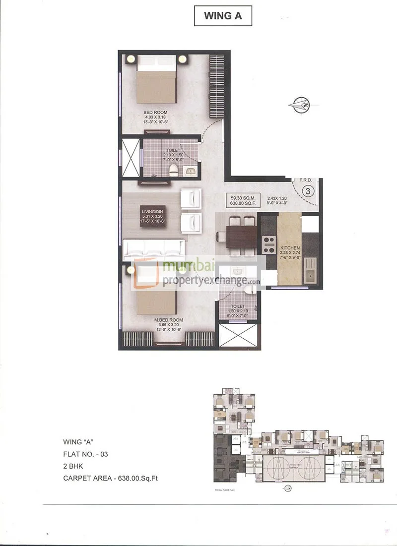 2 bhk floor plan