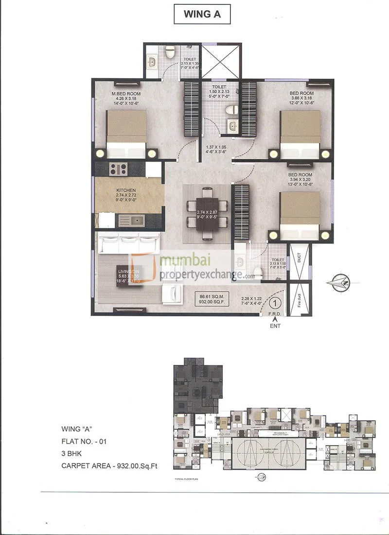 3 bhk floor plan