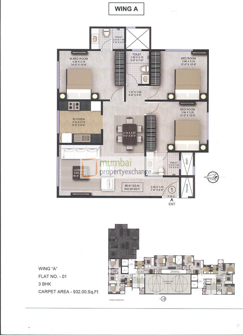 3 bhk floor plan