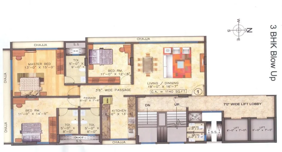 3 BHK Floor Plan