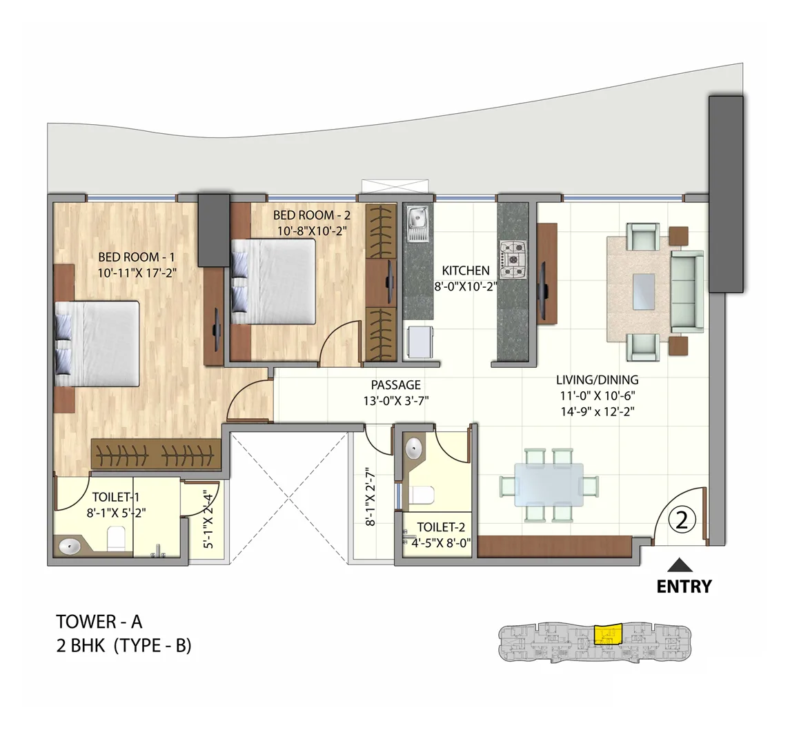 Omkar Meridia 2BHK Type A Tower B