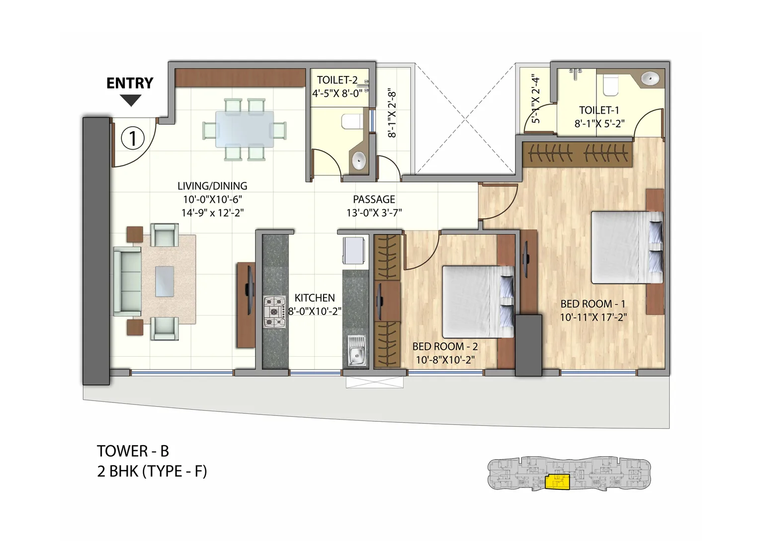 Omkar Meridia 2BHK Type F Tower B