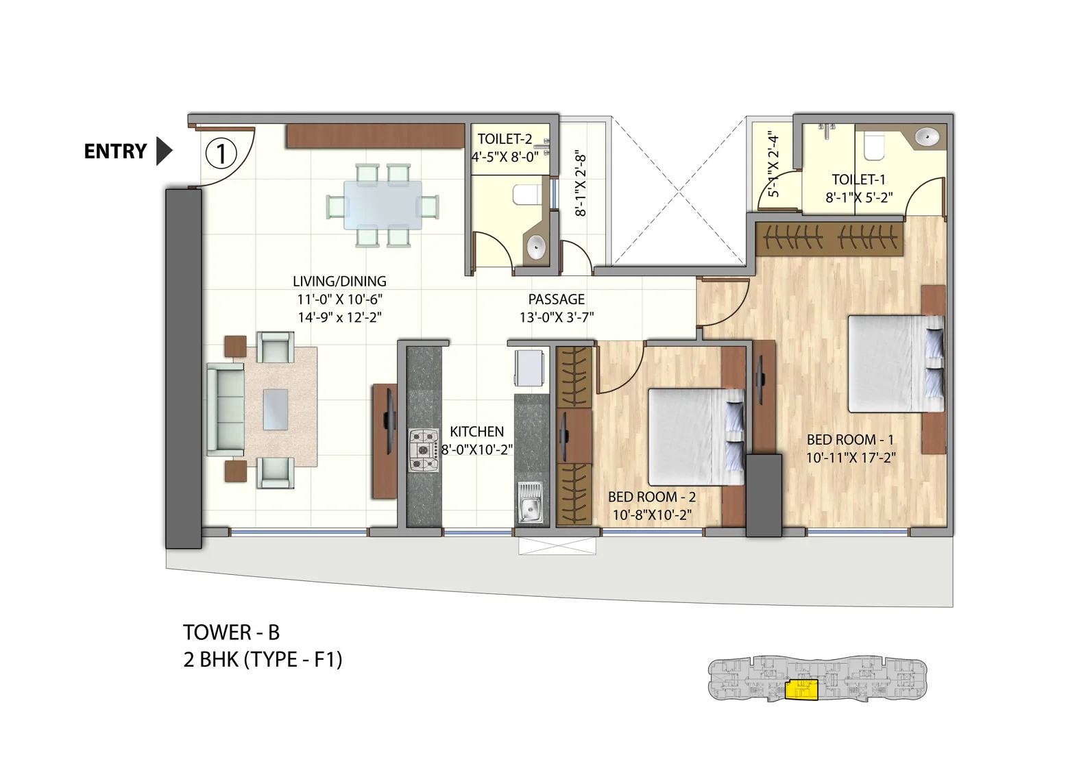 Omkar Meridia 2BHK Type F1 Tower B