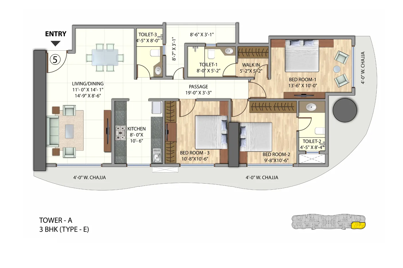 Omkar Meridia 3BHK Tower A Type E