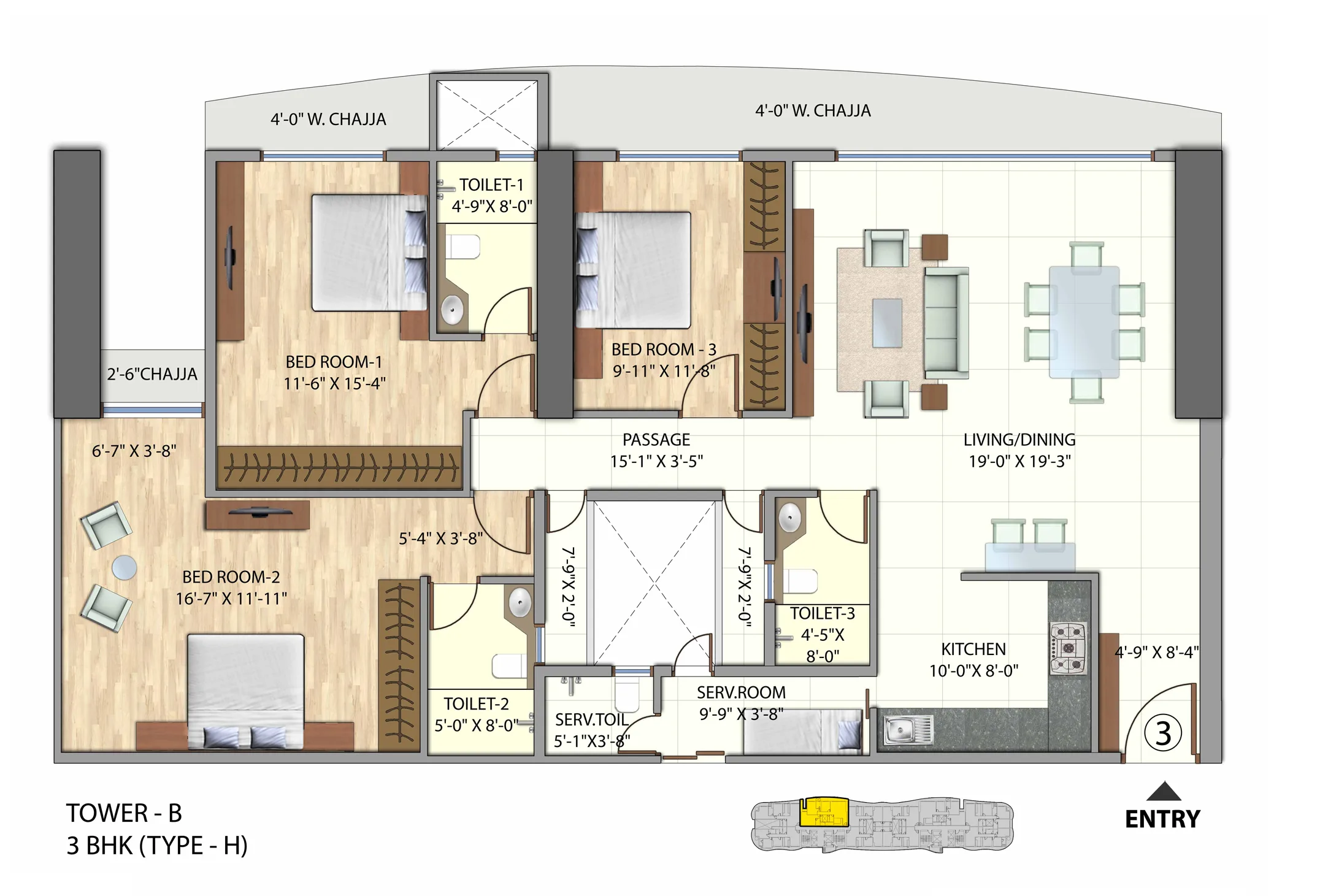 Omkar Meridia 3BHK Tower B Type H