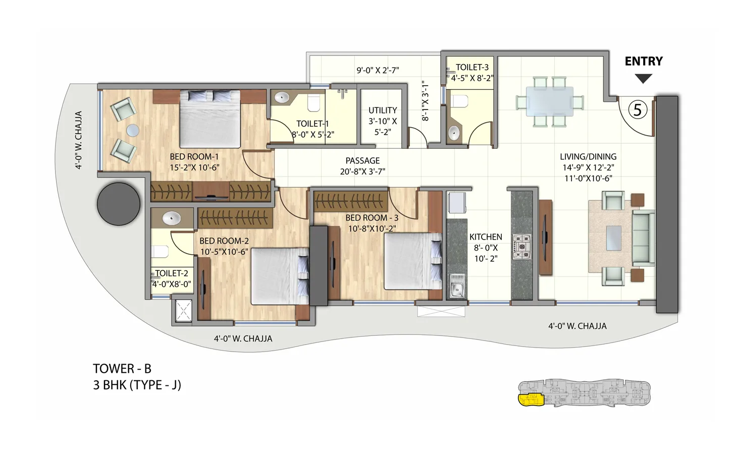 Omkar Meridia 3BHK Tower B Type J